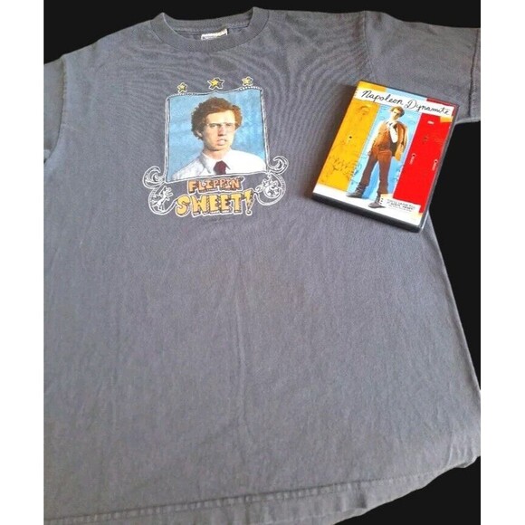 Vintage Napoleon Dynamite Flippin Sweet Movie Promo Gray T Shirt Mens M & DVD - Picture 1 of 12